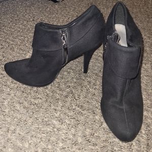 Boutique brand black suede heeled booties size 8.5